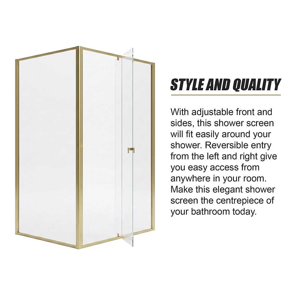 Semi-Frameless Shower Screen – Gold, Front: 114 122 x195cm, Side: 98 101 x195cm