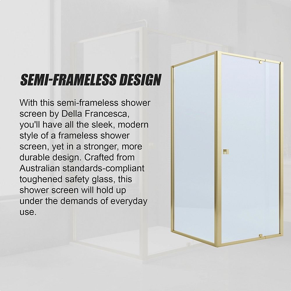 Semi-Frameless Shower Screen – Gold, Front: 114 122 x195cm, Side: 98 101 x195cm