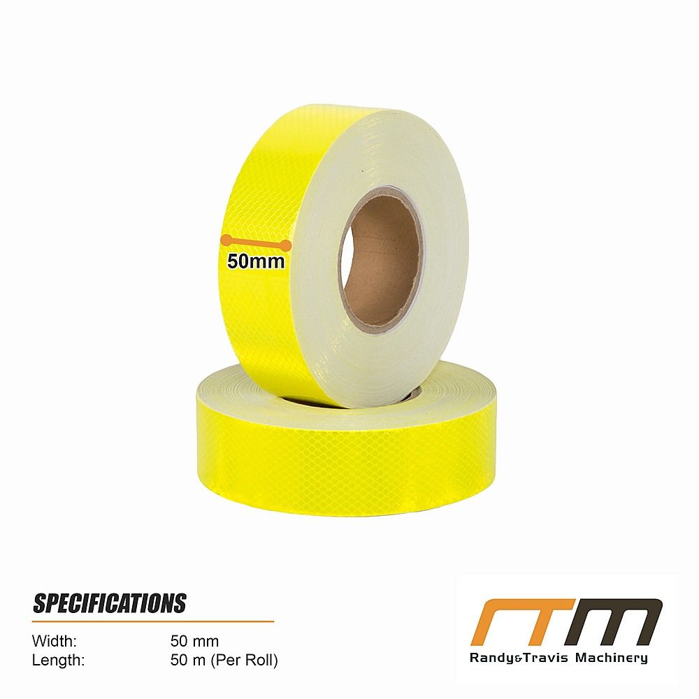 Reflective Tape Hi Vis Fluorescent Yellow 5cm x 50m Adhesive Safety 2 Pack