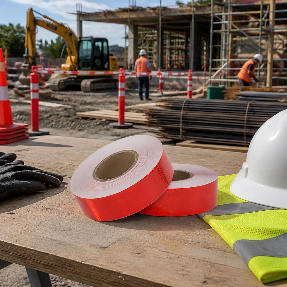 Reflective Tape Hi Vis Fluorescent Red 5cm x 50m Adhesive Safety 2 Pack