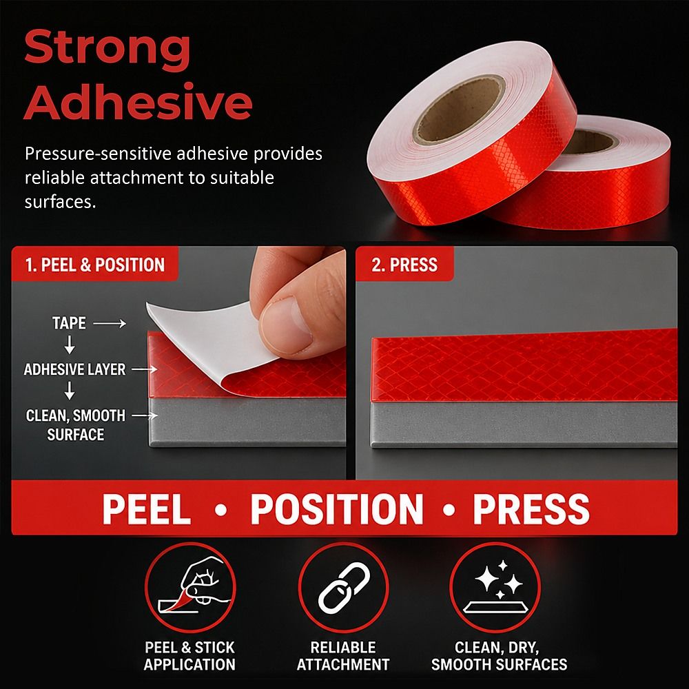 Reflective Tape Hi Vis Fluorescent Red 5cm x 50m Adhesive Safety 2 Pack