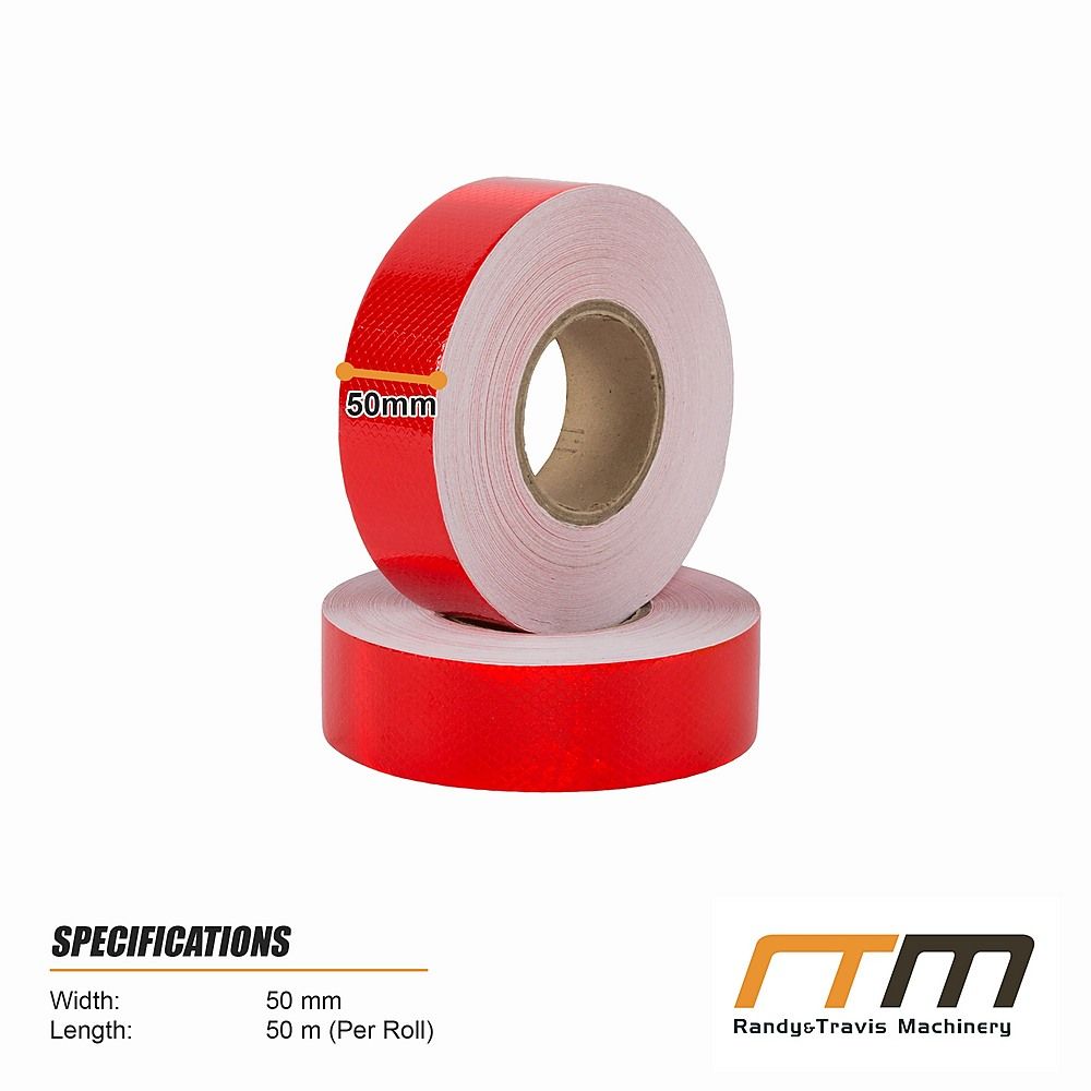 Reflective Tape Hi Vis Fluorescent Red 5cm x 50m Adhesive Safety 2 Pack