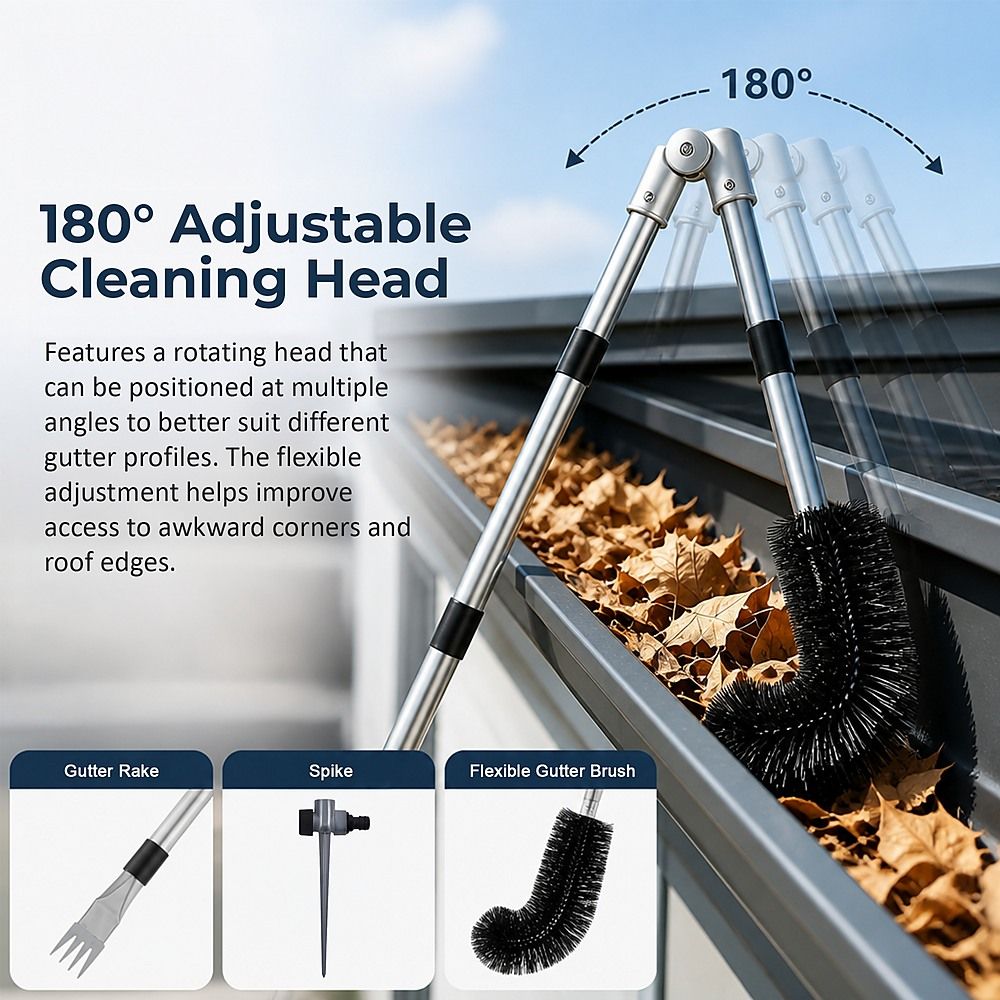 4M Telescopic Gutter Cleaning Tool Kit with Adjustable Pole, Gutter Brush & Gutter Rake