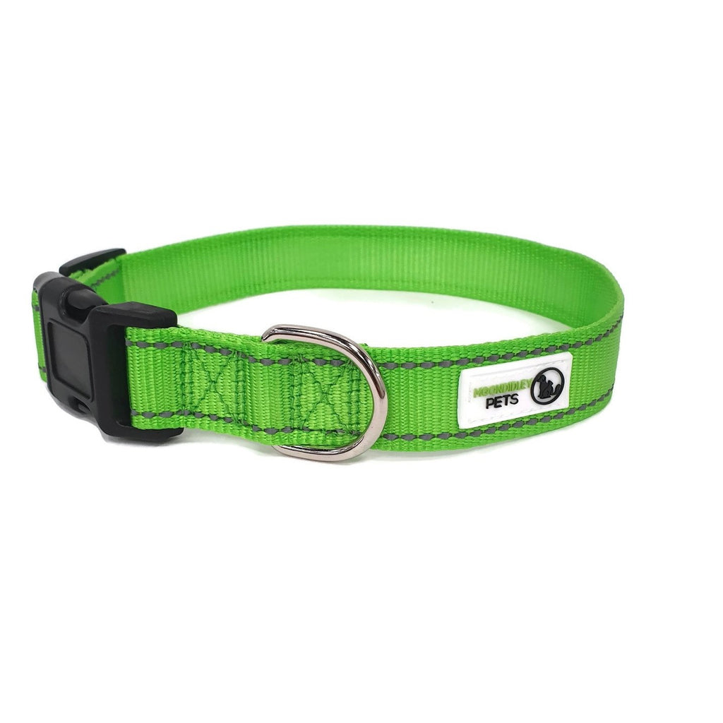 Nylon w/Reflective Stitching Dog Collar Small Green