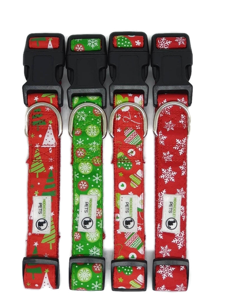 Christmas Dog Collars Adjustable Large Red Snow Flakes