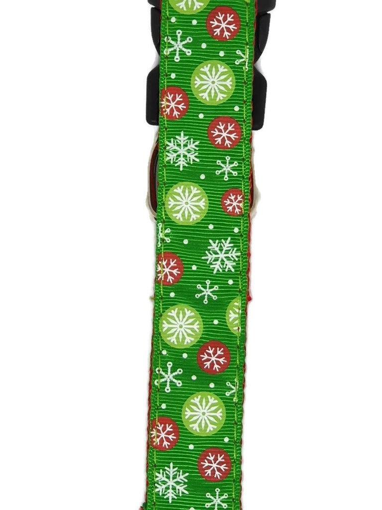 Christmas Dog Collars Adjustable Small Green Snow Flakes