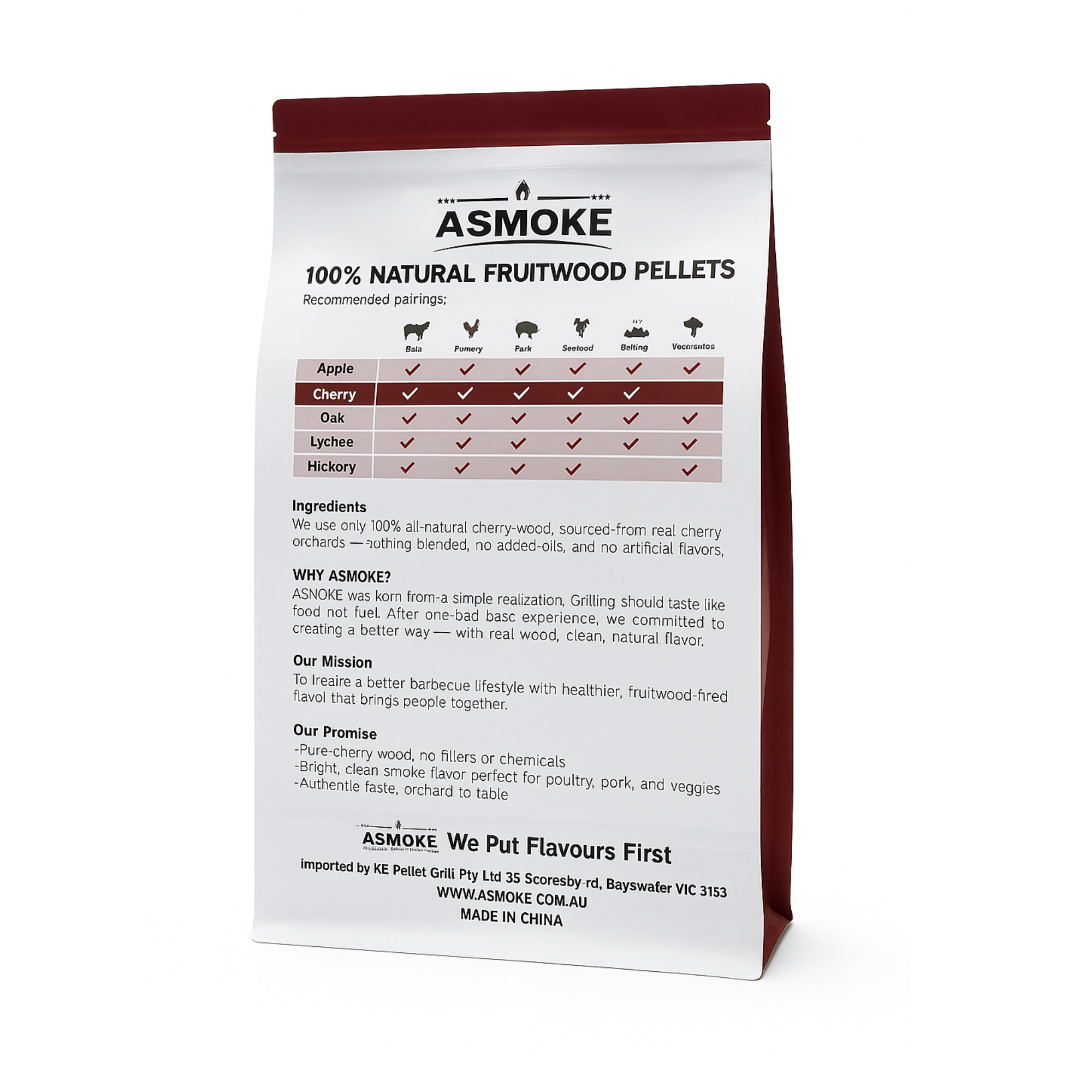ASMOKE 100% Natural Cherry Wood BBQ Smoker Pellets 9kg / 20lbs