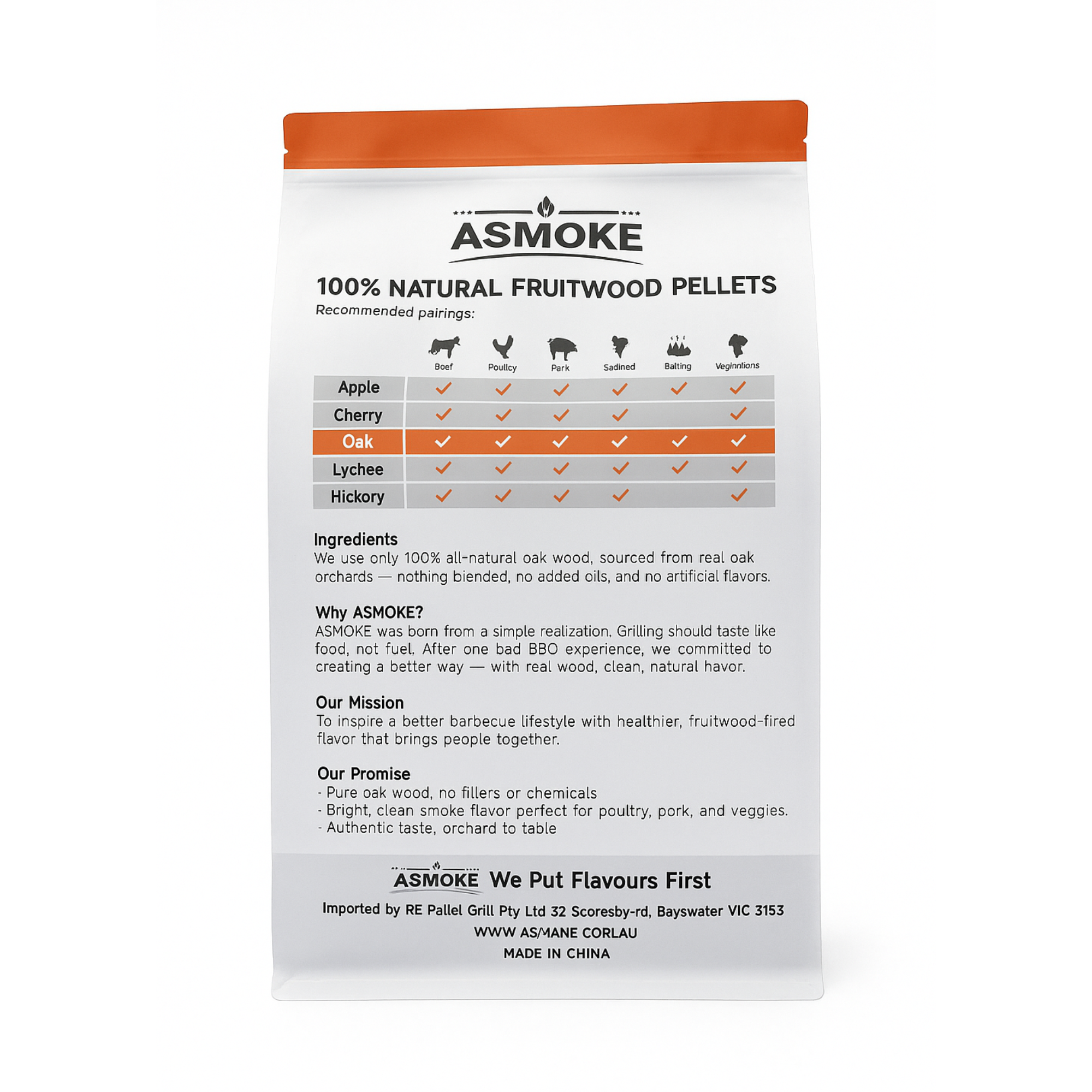 ASMOKE 100% Natural Premium Oak Wood BBQ Pellets for Smoker & Grill 9kg / 20lbs