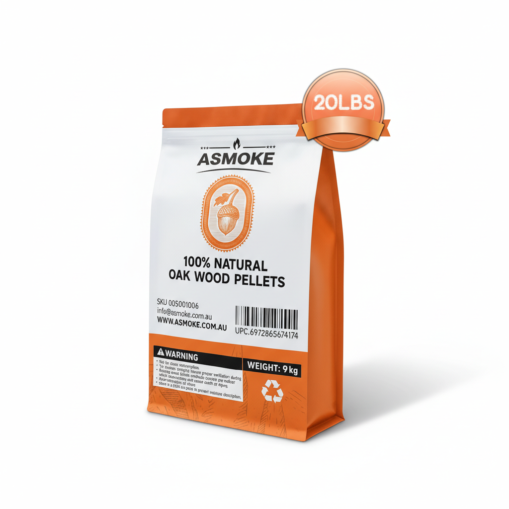 ASMOKE 100% Natural Premium Oak Wood BBQ Pellets for Smoker & Grill 9kg / 20lbs