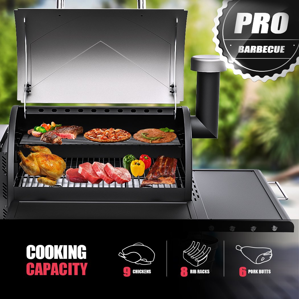 8-in-1 Pellet Grill, 700 sq in, Auto Feed, Silver - ASMOKE