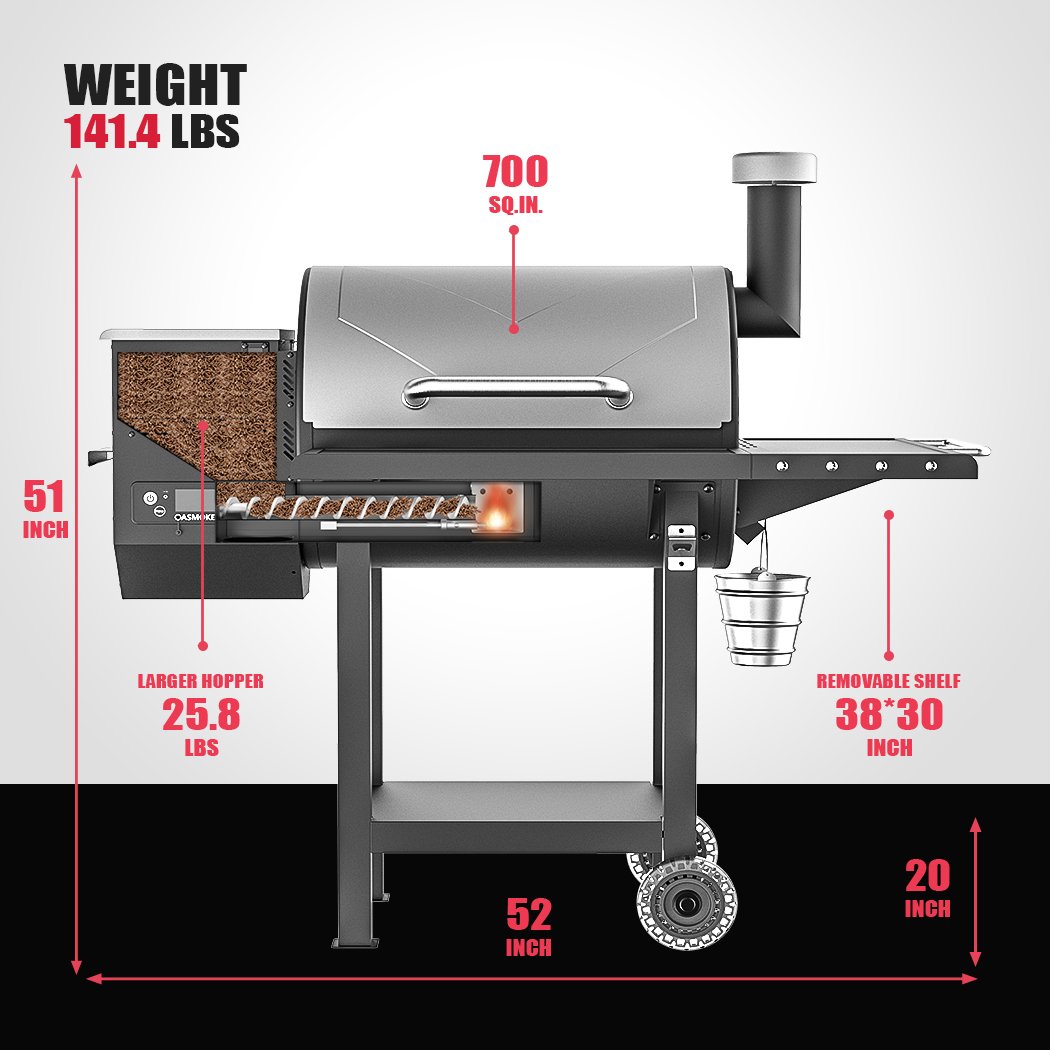 8-in-1 Pellet Grill, 700 sq in, Auto Feed, Silver - ASMOKE