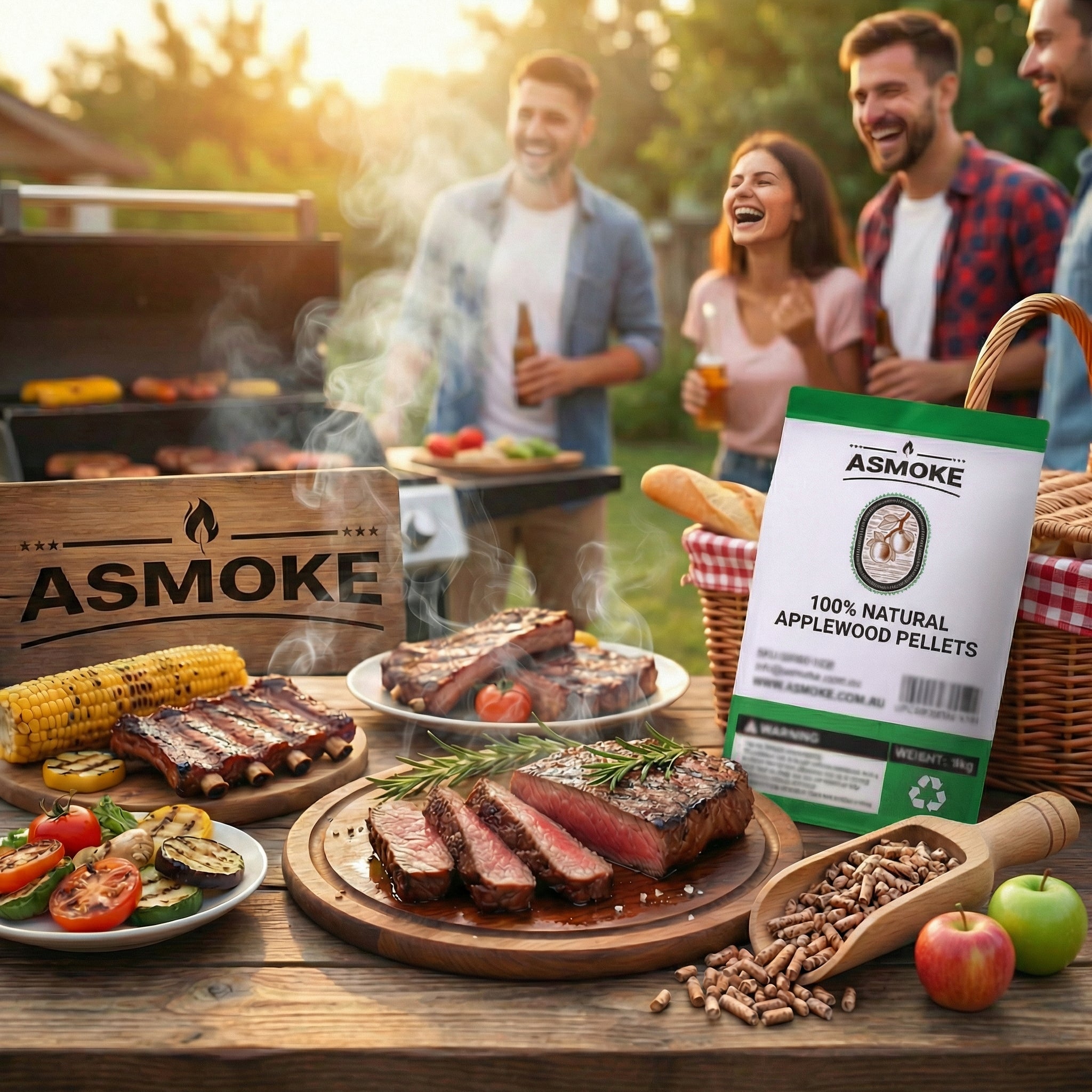 ASMOKE 100% Natural Apple Wood BBQ Smoker Pellets 2.27kg - Premium Fruit Hardwood for Chicken & Pork