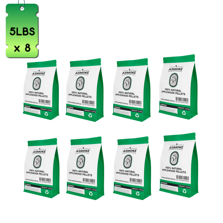 ASMOKE 19kg 40lbs Premium Apple Wood BBQ Smoker Pellets Bulk Bundle 8 x 2.27kg Bags