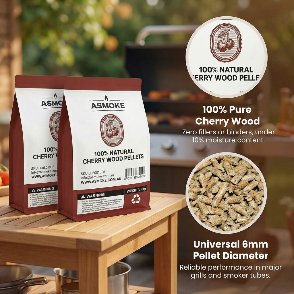 ASMOKE 100% Natural Cherry Wood BBQ Smoker Pellets 9kg / 20lbs x2