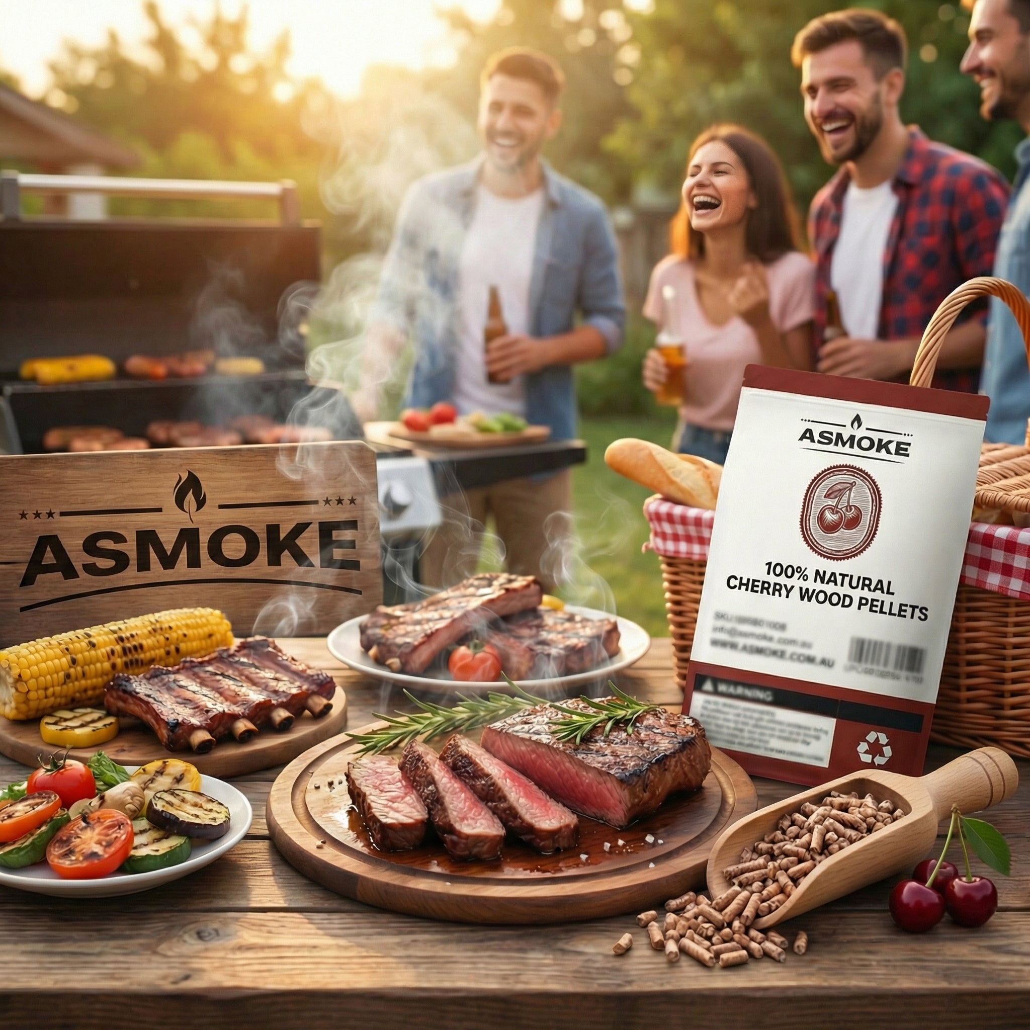 ASMOKE 100% Natural Cherry Wood BBQ Smoker Pellets 9kg / 20lbs x2