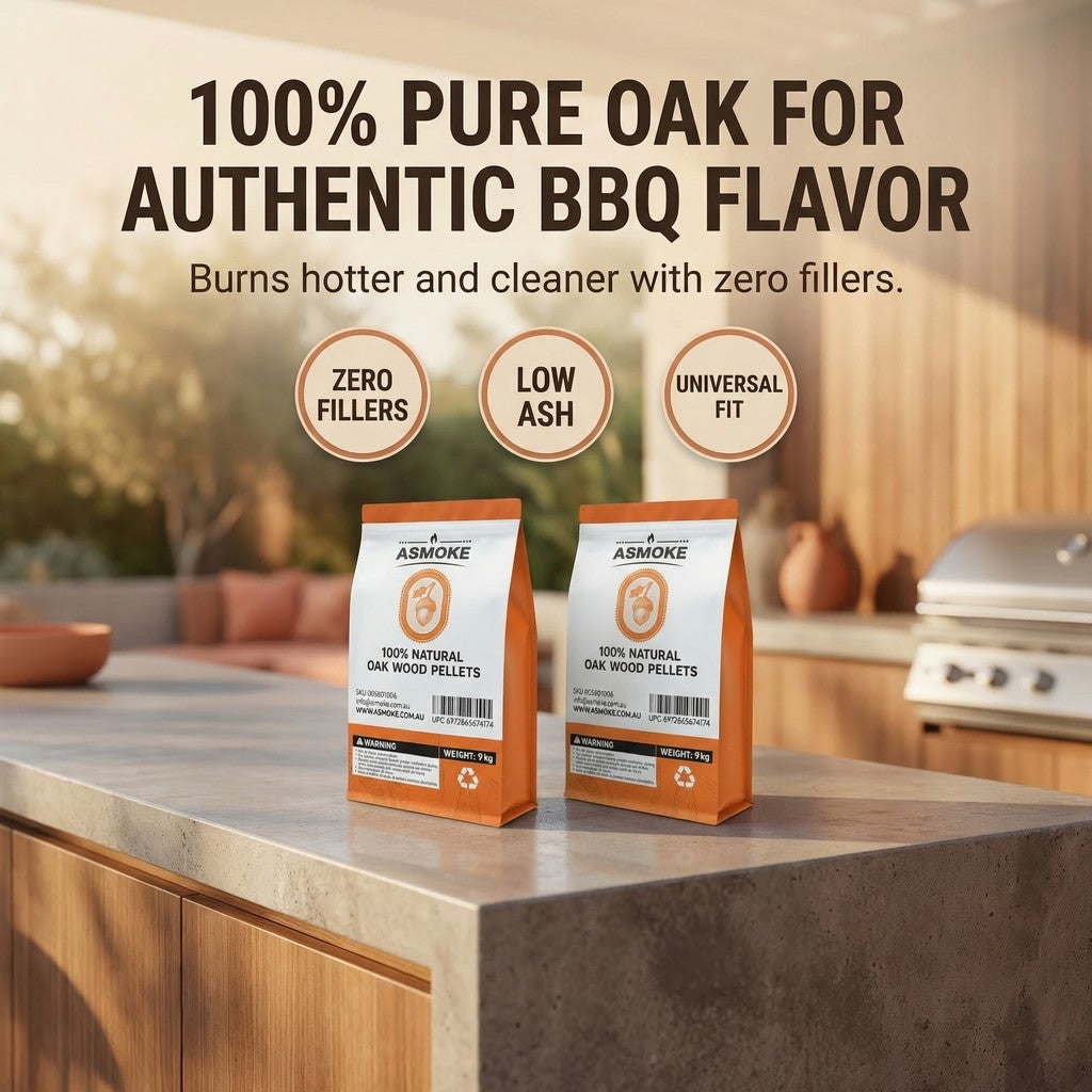 ASMOKE 100% Natural Premium Oak Wood BBQ Pellets for Smoker & Grill 9kg / 20lbs x2