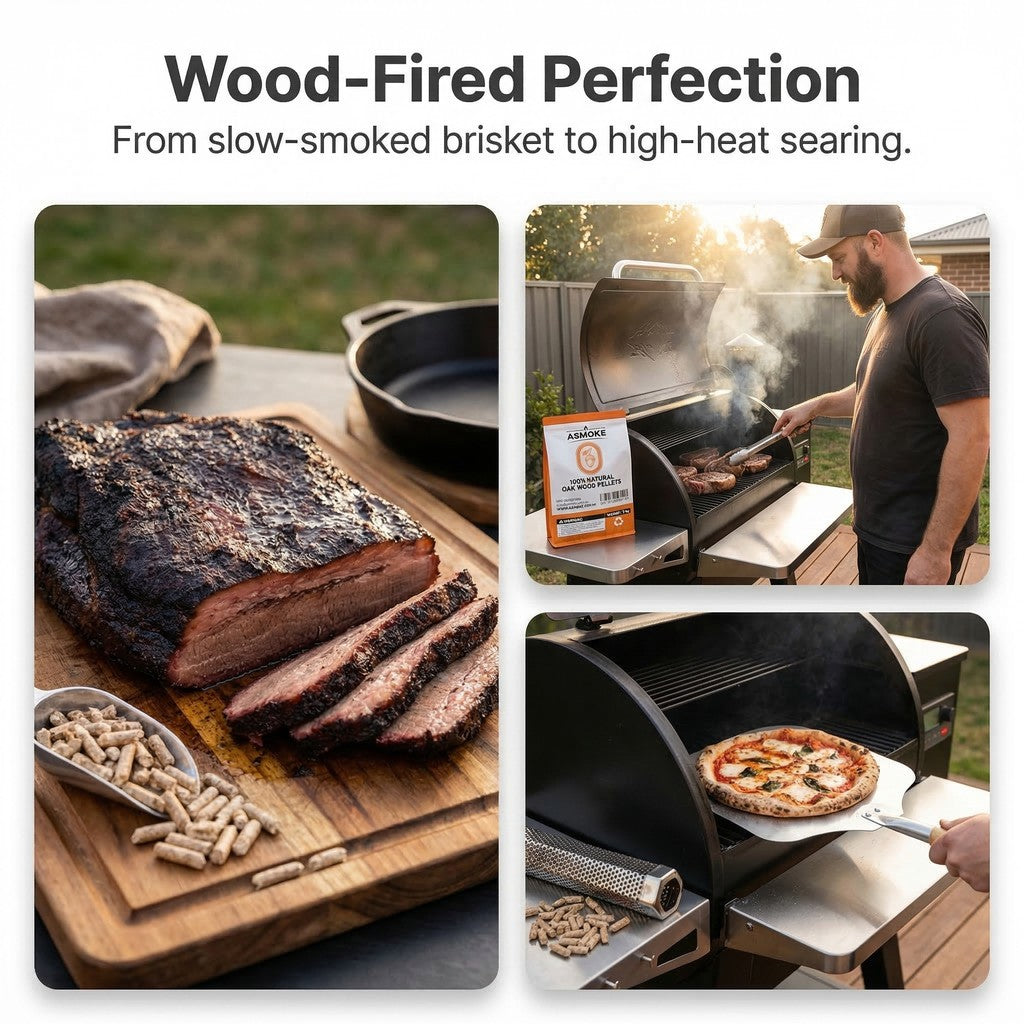 ASMOKE 100% Natural Premium Oak Wood BBQ Pellets for Smoker & Grill 9kg / 20lbs x2