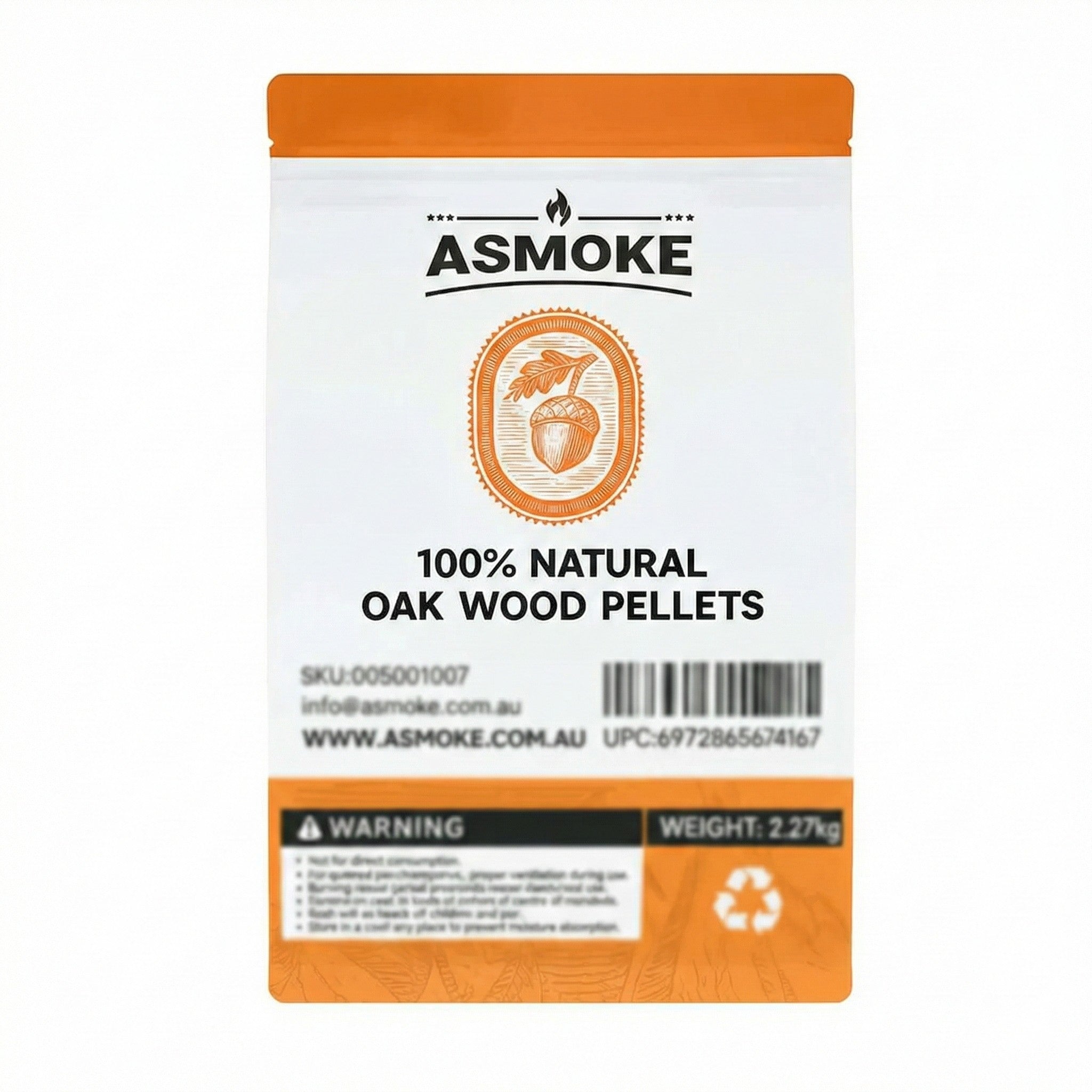 ASMOKE 100% Natural Oak Wood BBQ Pellets 2.27kg - High Heat Hardwood for Brisket & Pizza Ovens