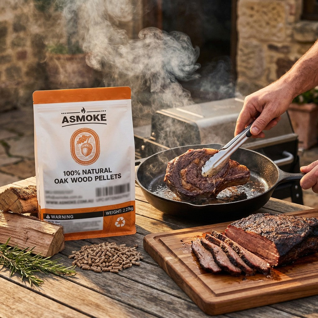 ASMOKE 19kg 40lbs Premium Oak Wood BBQ Smoker Pellets Bulk Bundle 8 x 2.27kg Bags