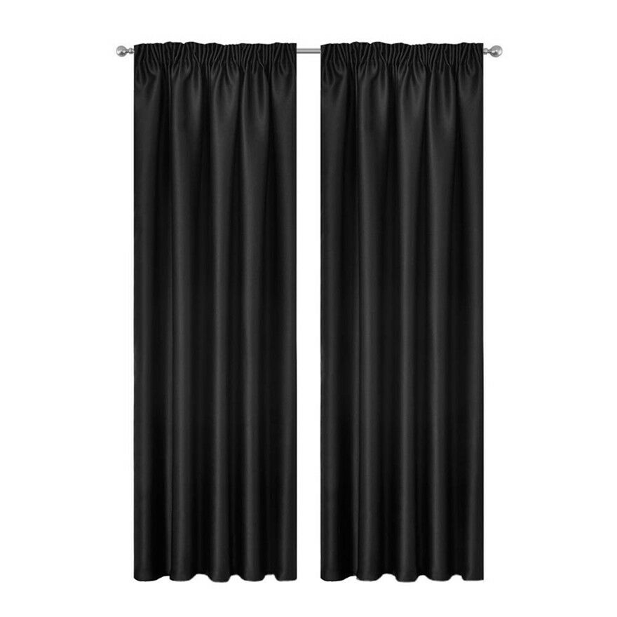 Thermal Blackout Curtains 2pcs 137x160cm, Pinch Pleat, Black