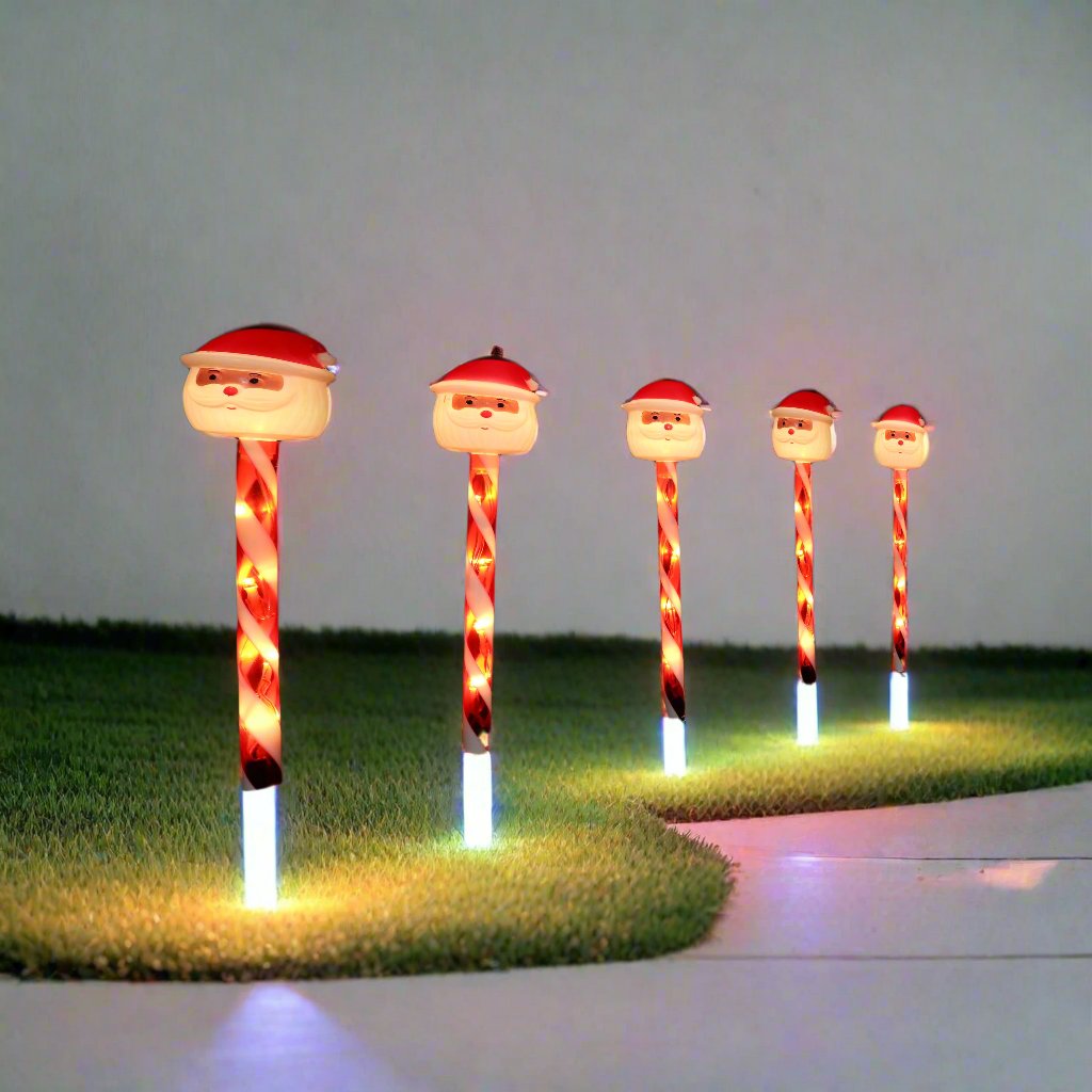 LED Candy Path Lights 5pk Santa or Snowflake - Santa