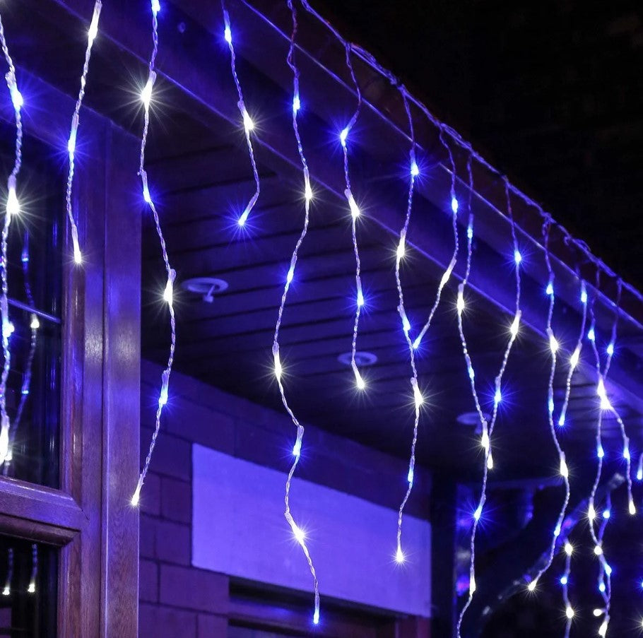 500 LED Icicle Lights – available in 4 Colors - White & Blue