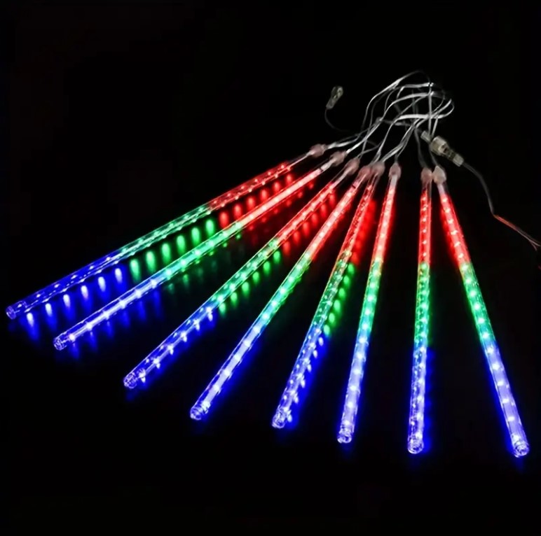 Solar Hanging Meteor LED Tubes – 8 Pack, 30cm - Multicolor