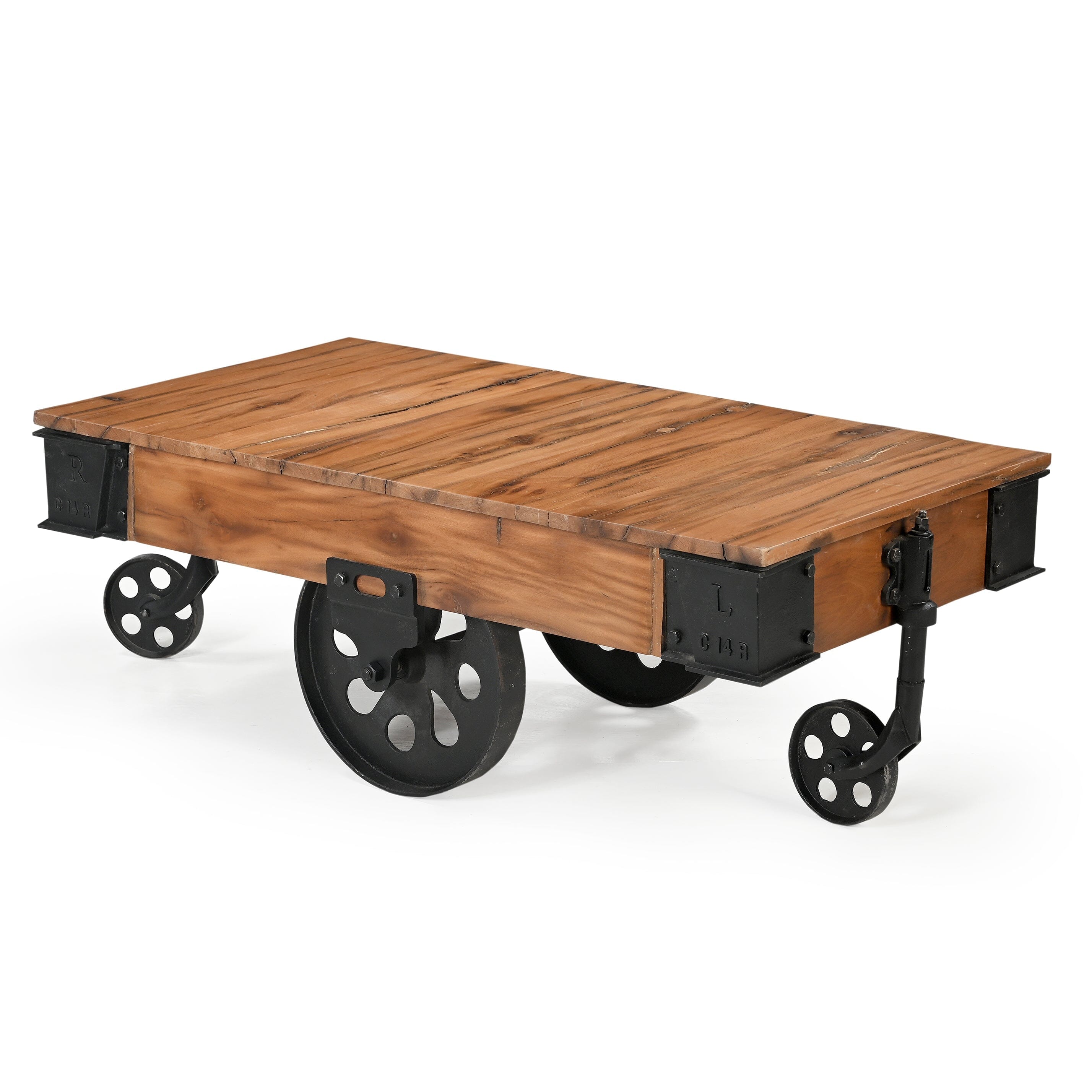 OLD RAILWAY SLEEPER INDUSTRIAL CART COFFEE TABLE