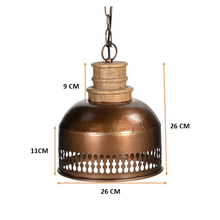 COPPER CUT-OUT AND WOOD LAMPSHADE