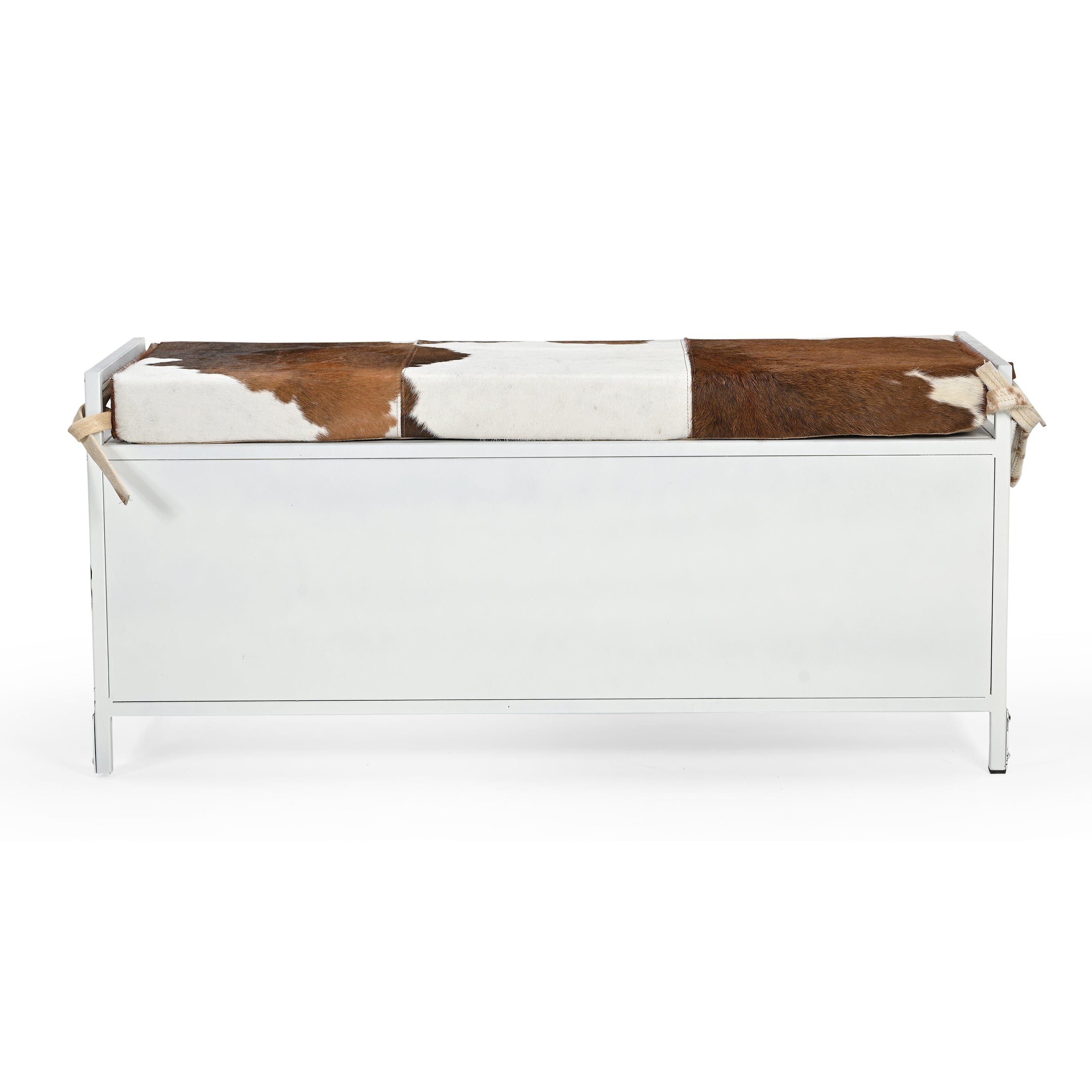 COWHIDE IRON LOCKER BENCH