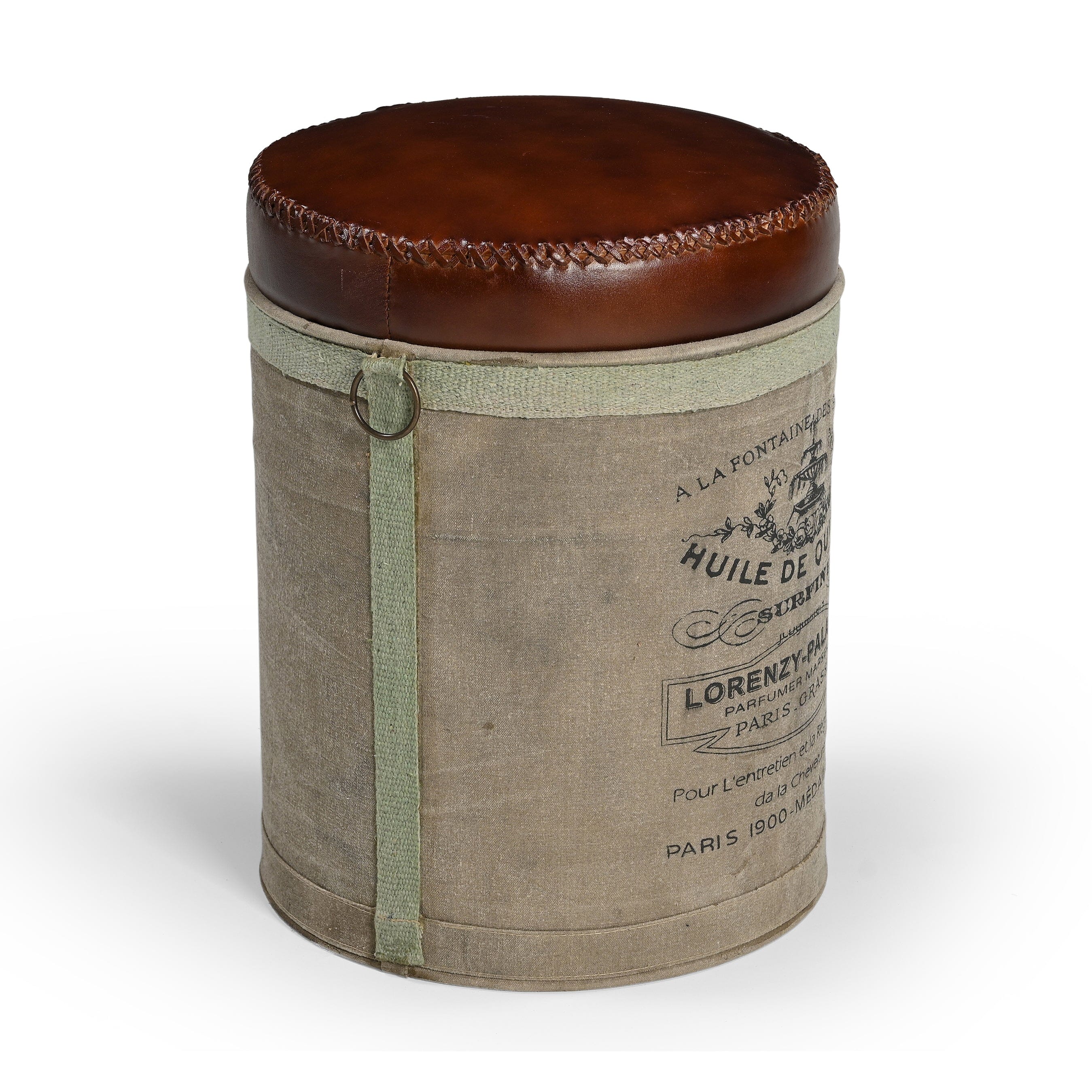 FRENCH CANVAS LEATHER PERFUME OTTOMAN