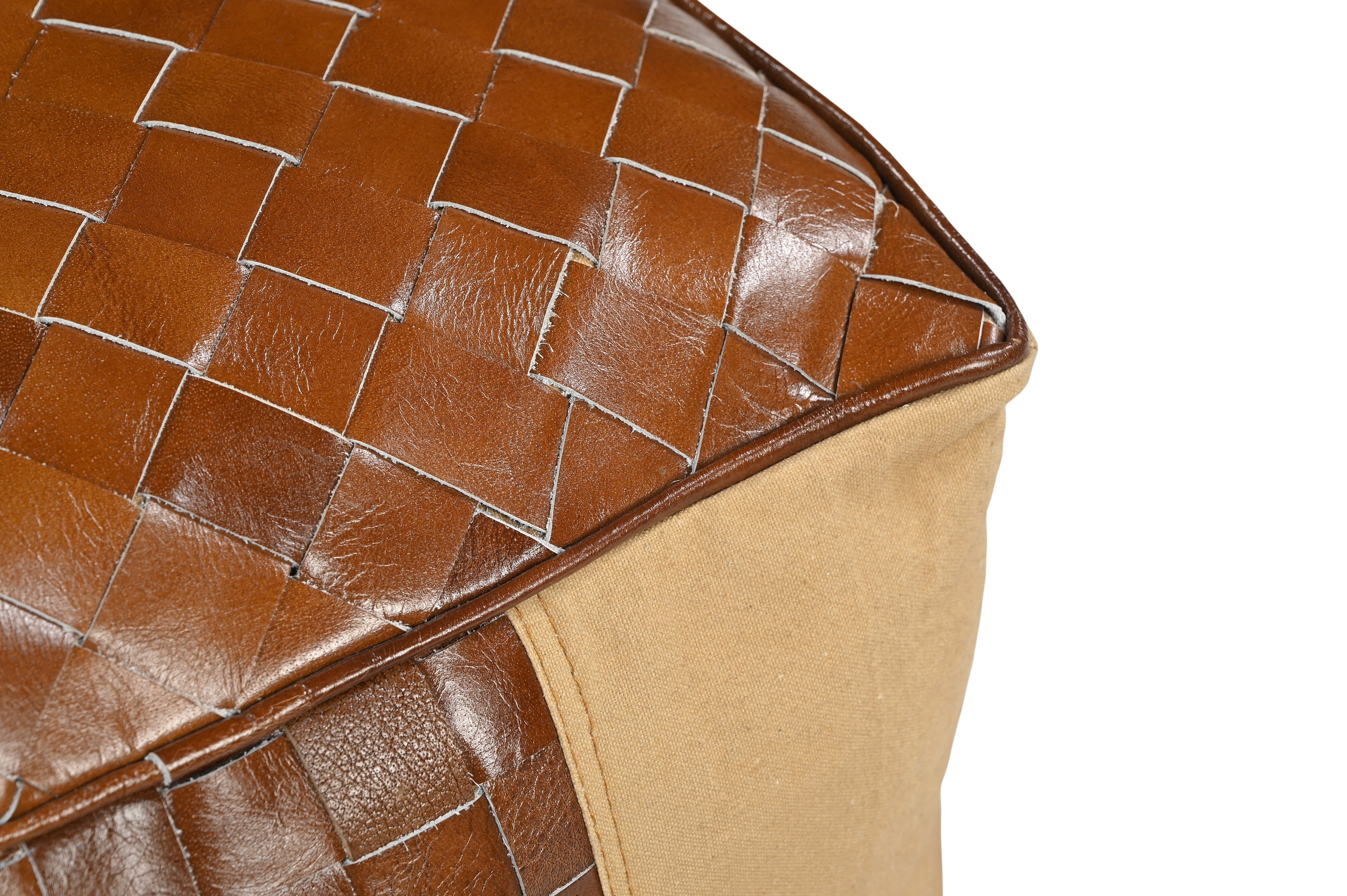 GENUINE LEATHER AND CANVAS OTTOMAN