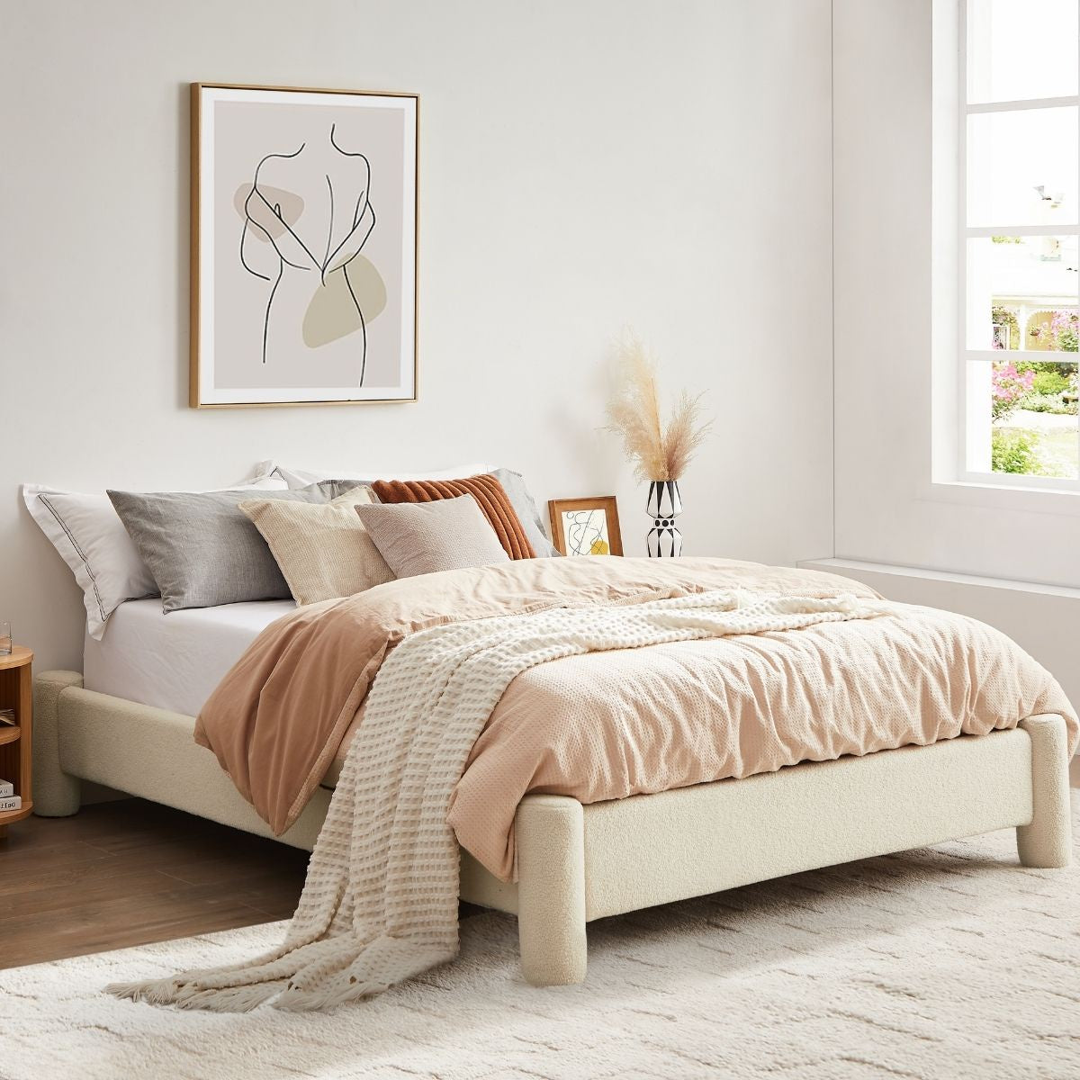 Zara Modern Boucle Fabric Bed Base - Double