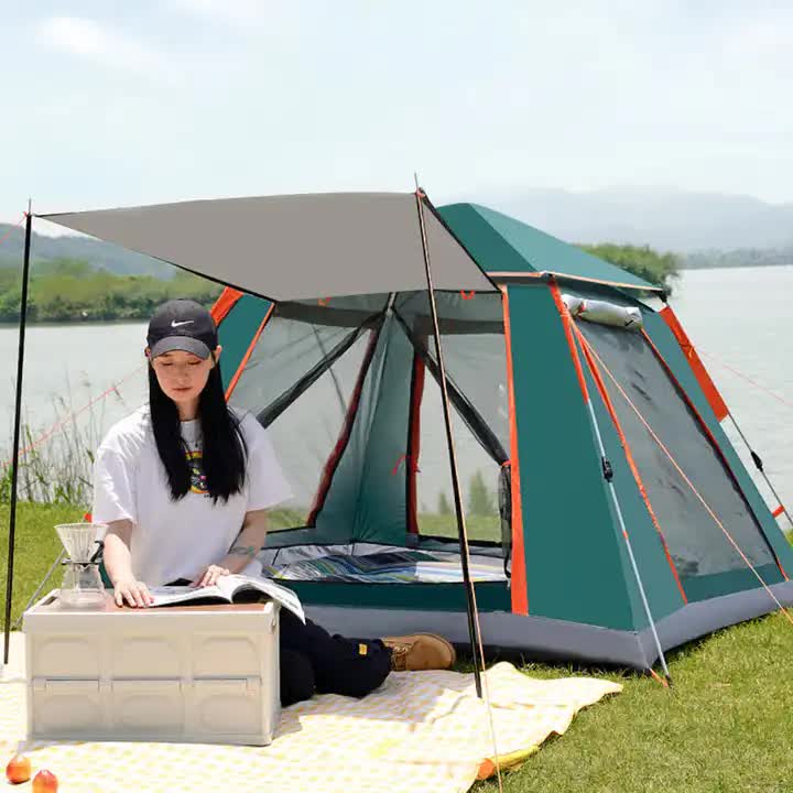 Silver glue Waterproof Camping tent with Awning - Small size 210x210x140cm , stylish and practical for outdoor use Blue