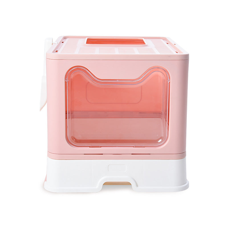 Foldable Cat Litter Box with Pull-Out Tray -Easy Cleaning and Anti-Splash Design Pink 51*41*38cm