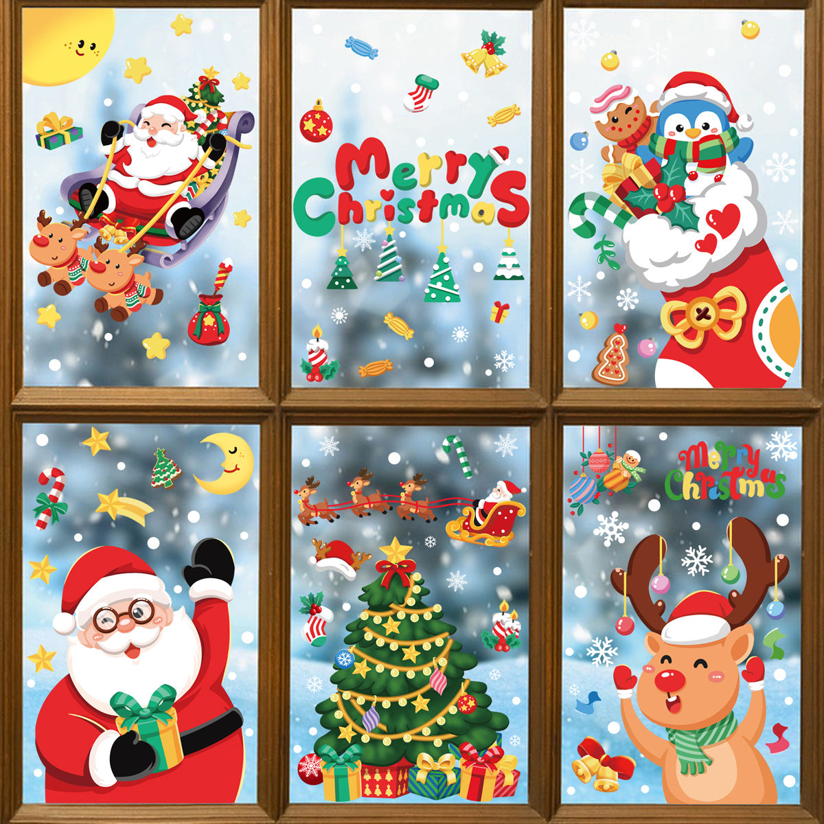 Christmas Window Stickers - Festive Santa Claus, Penguin, and Reindeer Decals for Holiday Home Decor - 2 Set of 16 Sheets 25*35cm