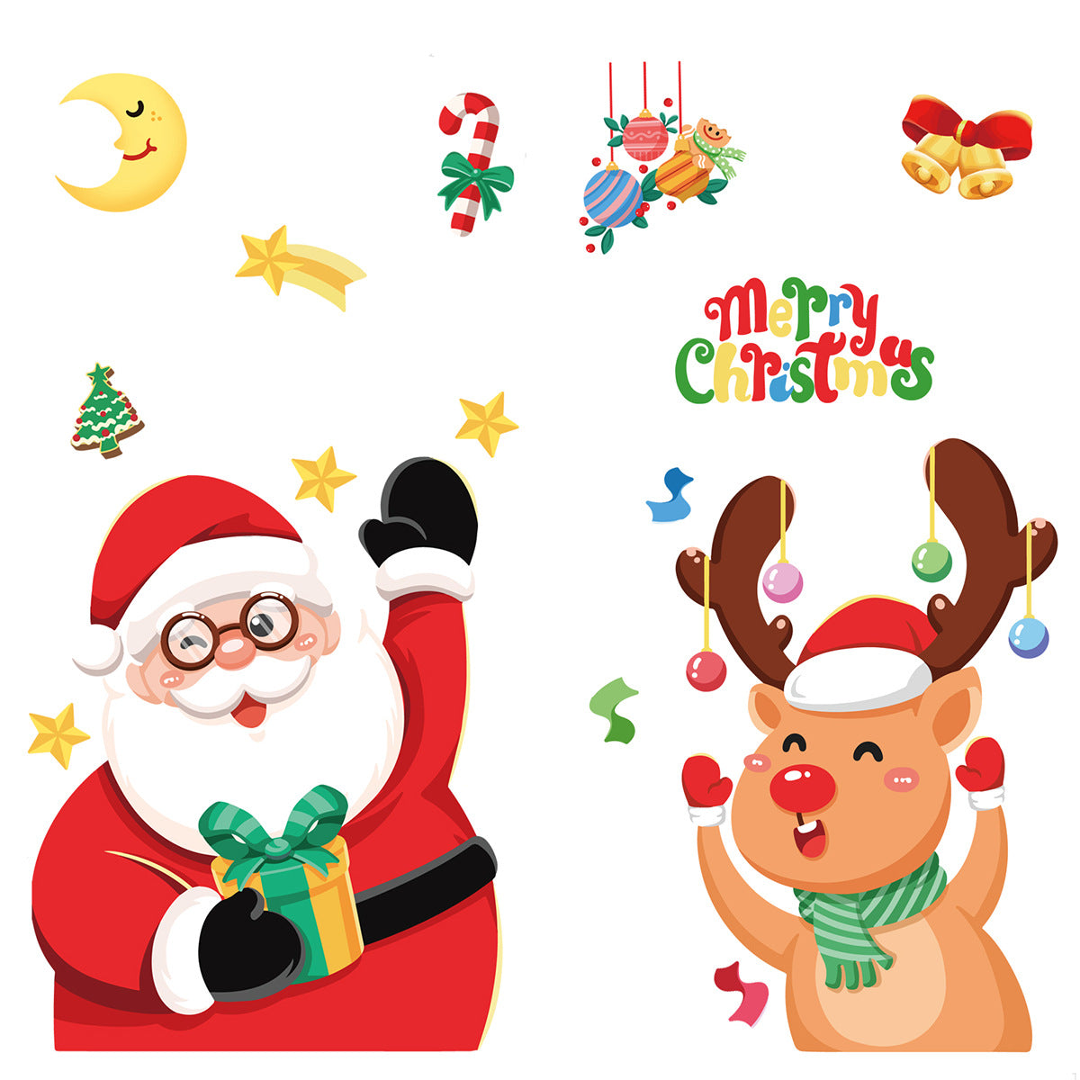 Christmas Window Stickers - Festive Santa Claus, Penguin, and Reindeer Decals for Holiday Home Decor - 2 Set of 16 Sheets 25*35cm