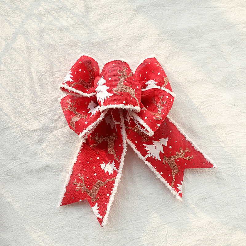 Christmas-Themed Decorative Wired Ribbon Burlap– Reindeer and Tree Print Rolled Fabric Set ,Diameter 6.8 cm, length 2 cm two set, 6 pieces in total