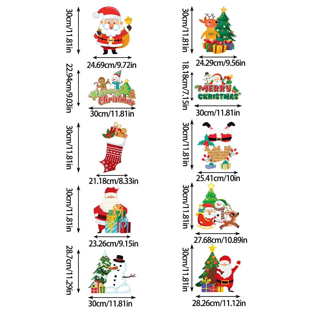 Set of 10 Christmas Hanging Door Decorations - Santa, Snowman, Stocking, and Gingerbread Ornaments 3 set, 30 pieces