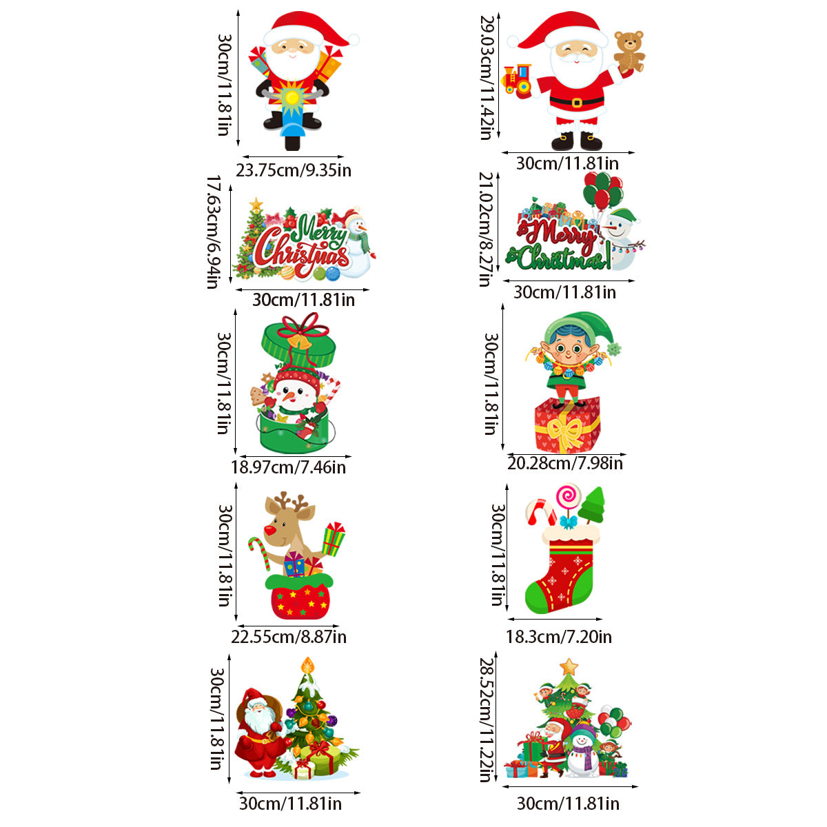 Set of 10 Christmas Hanging Door Decorations - Santa, Snowman, Stocking, and Gingerbread Ornaments 3 set, 30 pieces