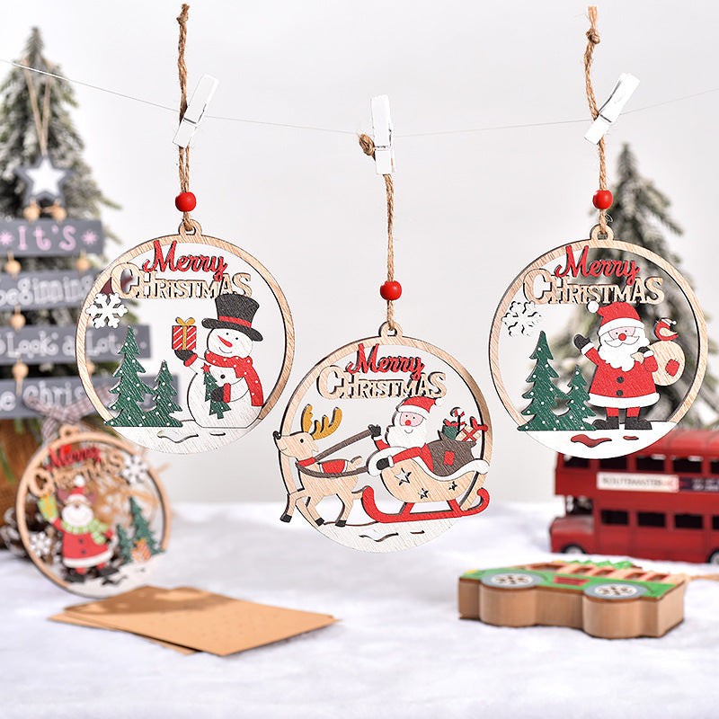 Set of 4 Wooden Christmas Hanging Ornaments – Santa, Snowman, and Reindeer Decorations 2 set, 8 pieces in total