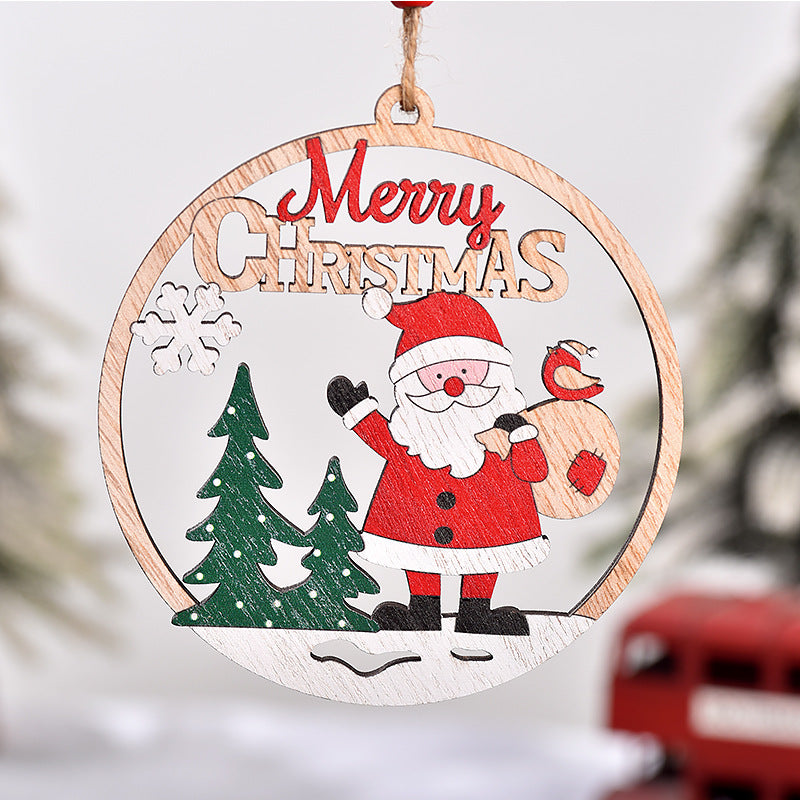 Set of 4 Wooden Christmas Hanging Ornaments – Santa, Snowman, and Reindeer Decorations 2 set, 8 pieces in total