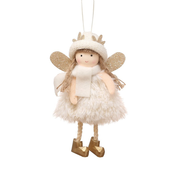 Winter Angel Ornament with Gold Glitter Wings and White Scarf - Christmas Tree Hanging Decoration 15*9 cm White colour 5 pieces