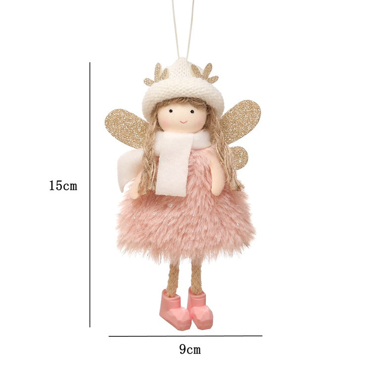 Winter Angel Ornament with Gold Glitter Wings and White Scarf - Christmas Tree Hanging Decoration 15*9 cm Pink colour 5 pieces