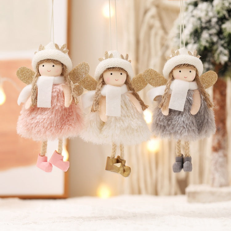 Winter Angel Ornament with Gold Glitter Wings and White Scarf - Christmas Tree Hanging Decoration 15*9 cm Pink colour 5 pieces