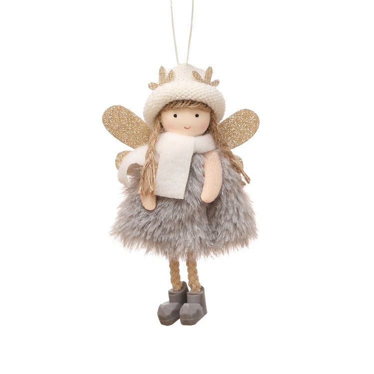 Winter Angel Ornament with Gold Glitter Wings and White Scarf - Christmas Tree Hanging Decoration 15*9 cm Grey colour 5 pieces