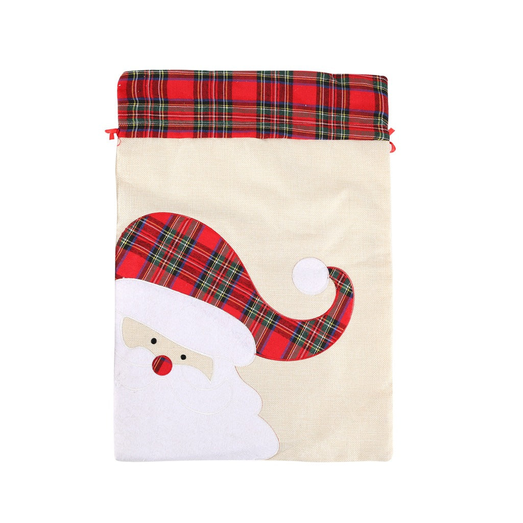 Large Santa Claus Gift Bag with Drawstring Closure - Plaid Christmas Sack for Holiday Presents 3 pieces
