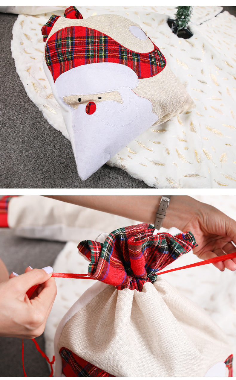 Large Santa Claus Gift Bag with Drawstring Closure - Plaid Christmas Sack for Holiday Presents 3 pieces