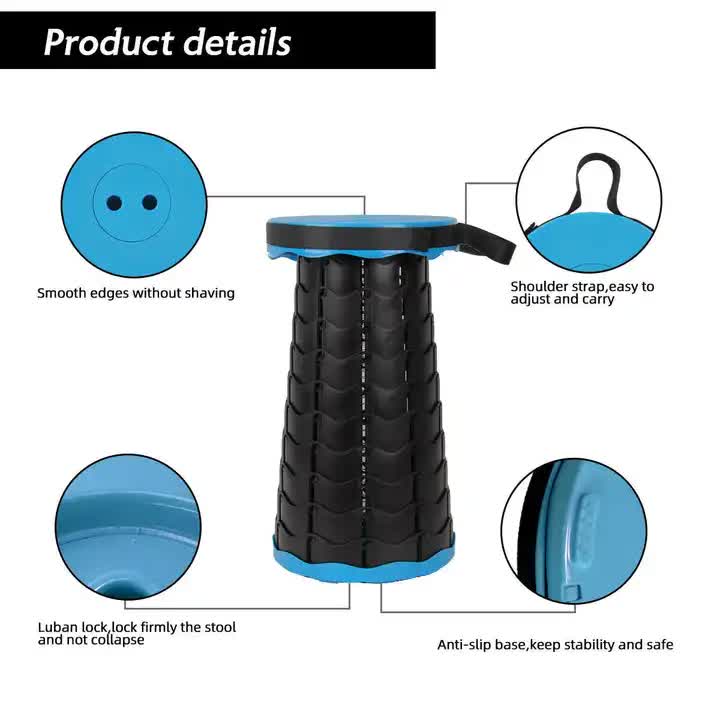 Portable Collapsible Telescopic Stool - Foldable, Lightweight, Adjustable, and Compact Camping Chair Red-black
