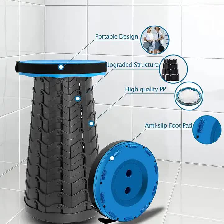 Rainbow Telescopic Stool - Collapsible, Portable, Foldable, and Adjustable Compact Chair blue-Top